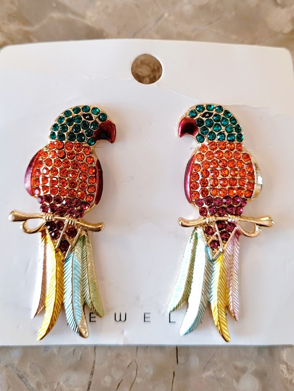 🌺Parrot Rhinestone Earings Parrot Accessories Tropical Wear Resort Wear